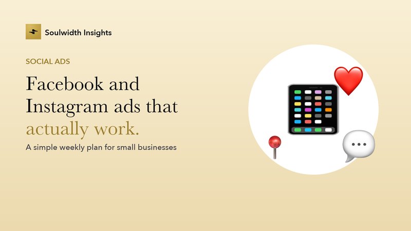 A phone surrounded by a heart, a speech bubble and a map pin: Facebook and Instagram ads for a local business