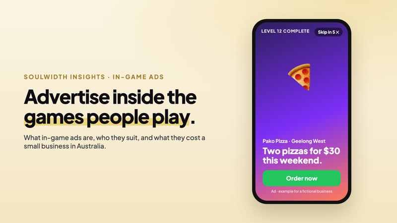 An example in-game ad on a phone: Two pizzas for $30 this weekend, with an Order now button
