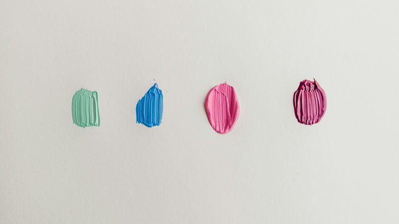 Paint tins and swatches in many colours
