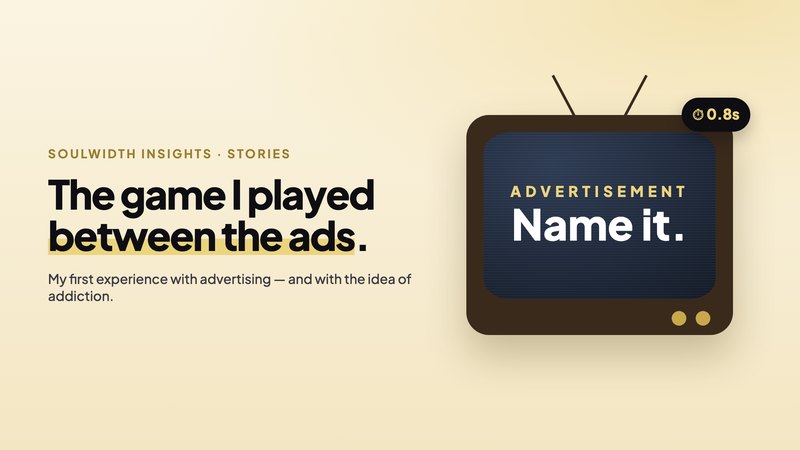 An old TV showing an ad that says Name it, with a stopwatch at 0.8 seconds